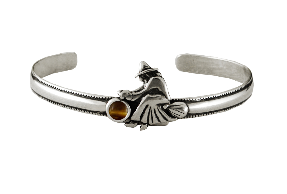 Sterling Silver Witch Cuff Bracelet With Tiger Eye